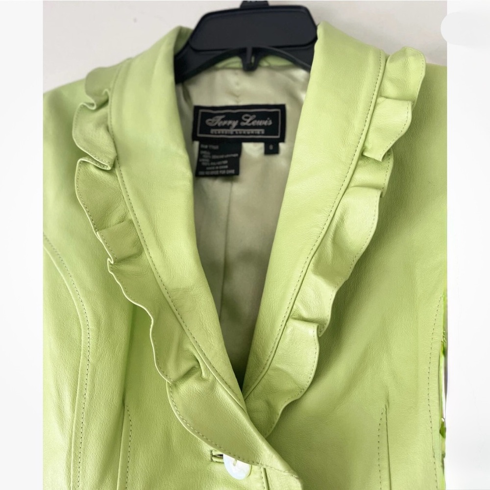 Lime Ruffled Leather Jacket - Picture 4 of 6